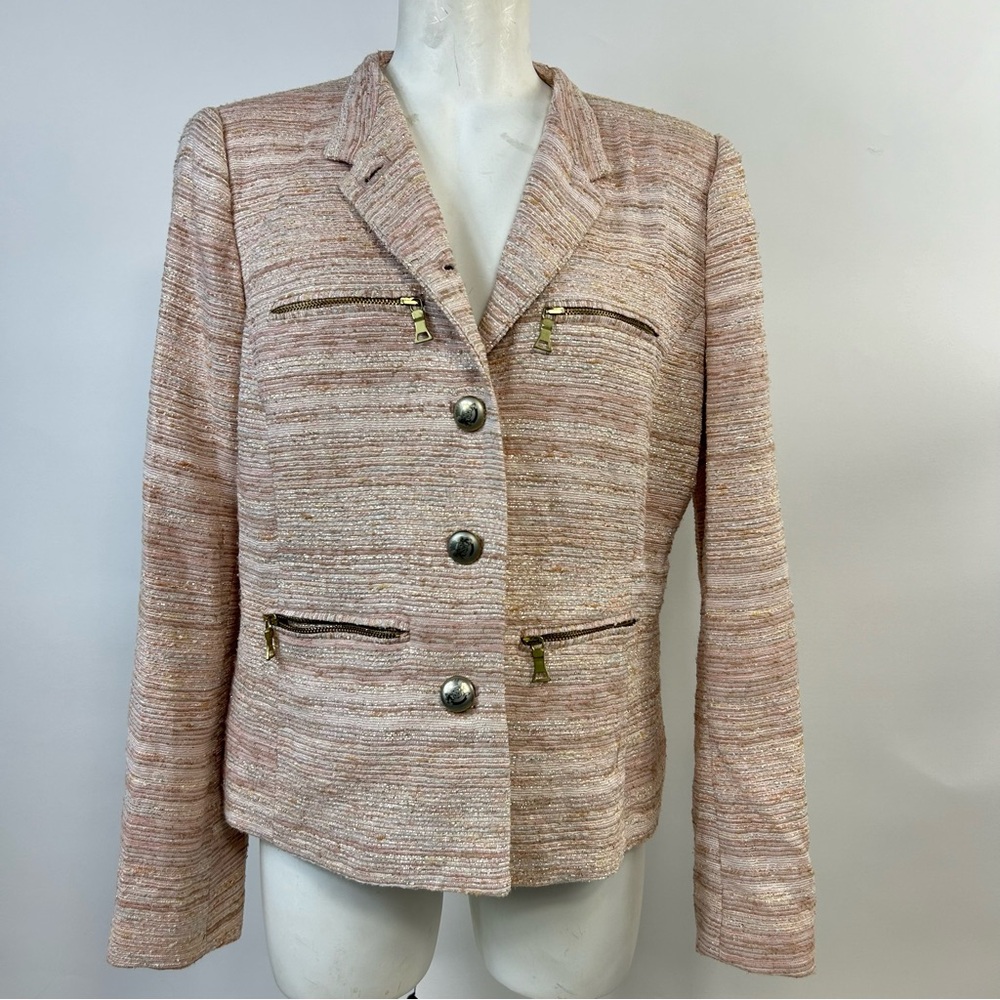 ZARA Fancy Button Down Textured Shoulder Pads Blazer R
